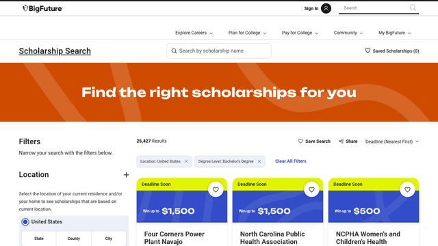 BigFuture Scholarship Search